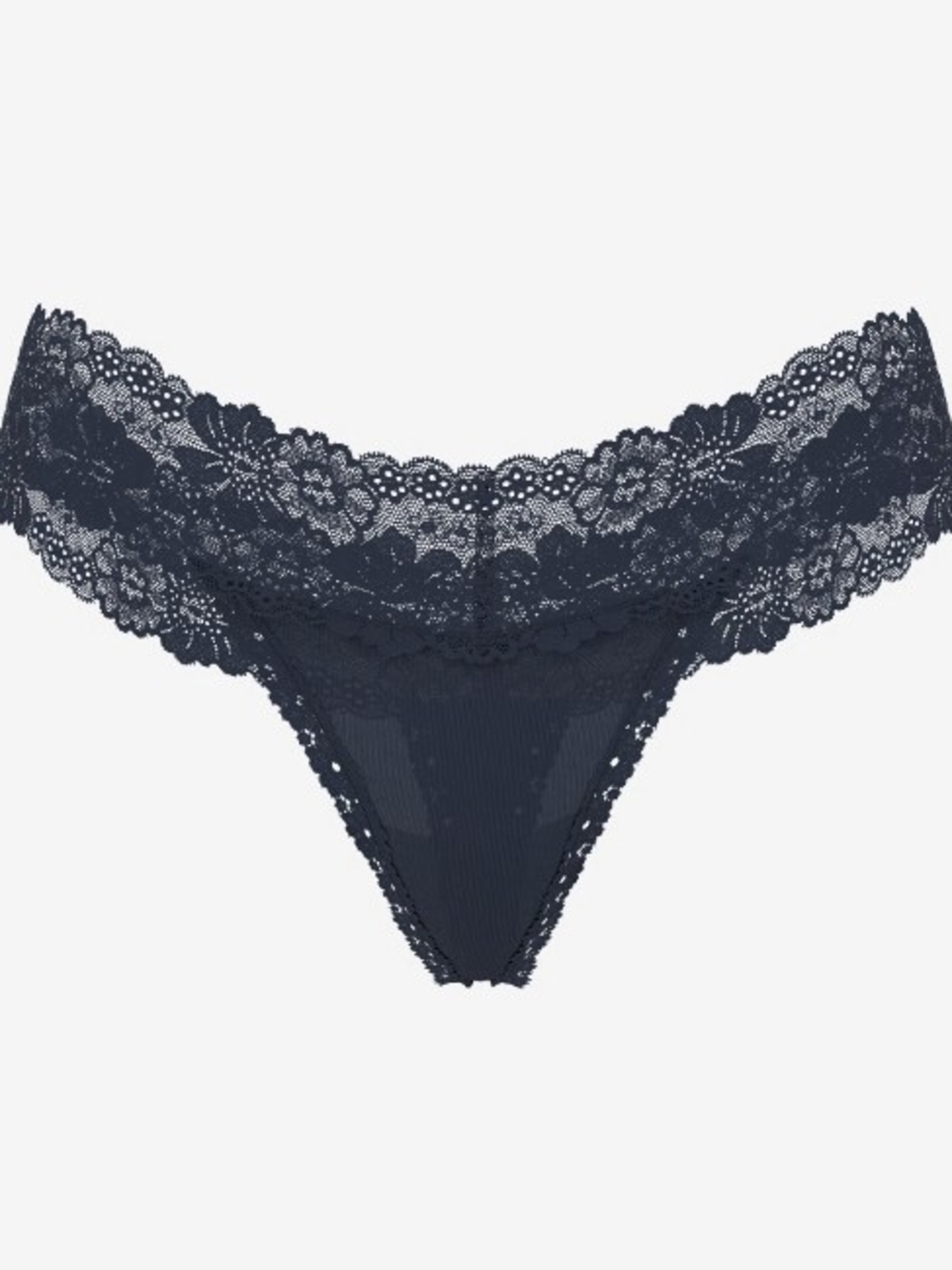 PINK Lace Stretch Bikini Thong - Navy